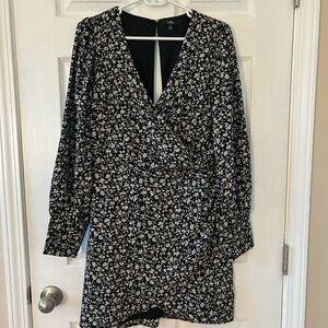 Lulu's Black and White Sheath Dress with Bishop Sleeves